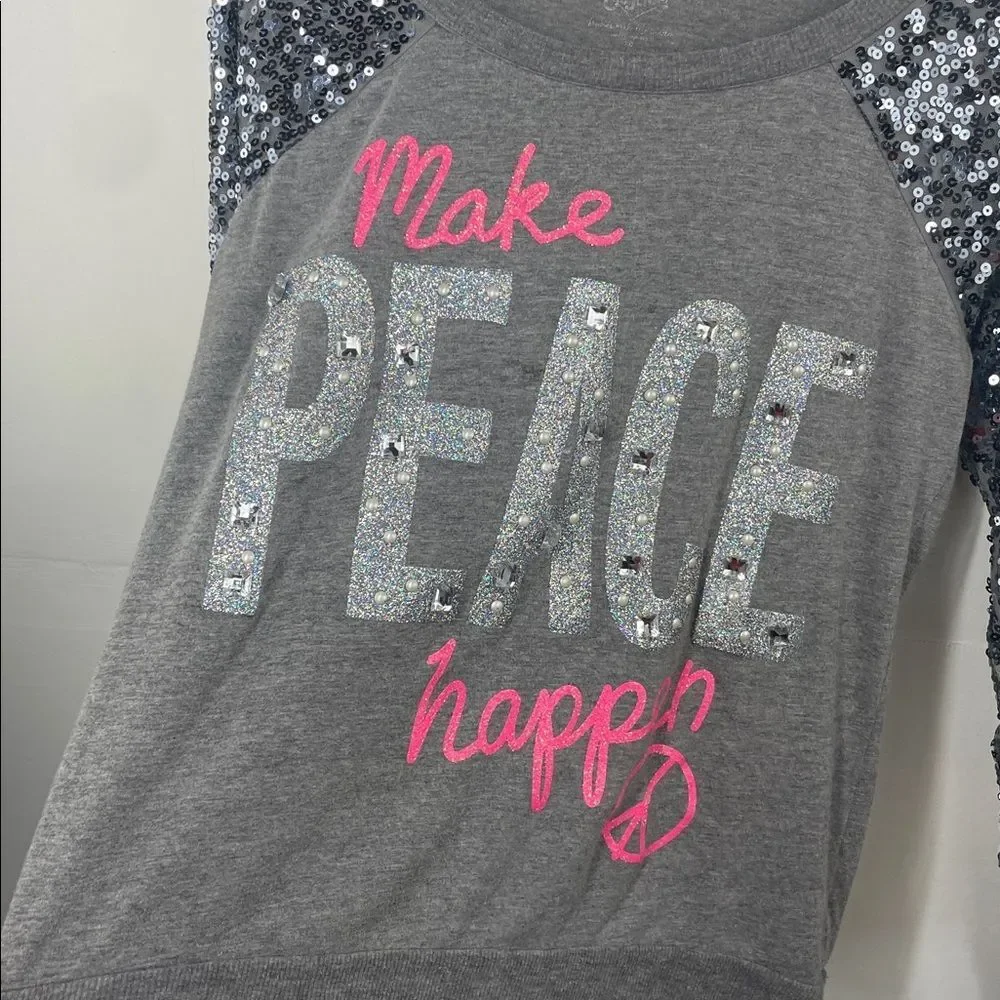 Justice Sequin Light Weight Sweat Shirt ( make peace happen) Girls size 20